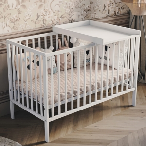 klasická detská postieľka 120x60 cm s prebaľovacím pultom – jednoduchá konštrukcia