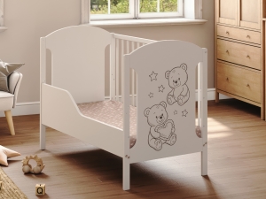 Biela detská postieľka Hugo Nest 60x120 s motívom medvedíkov
